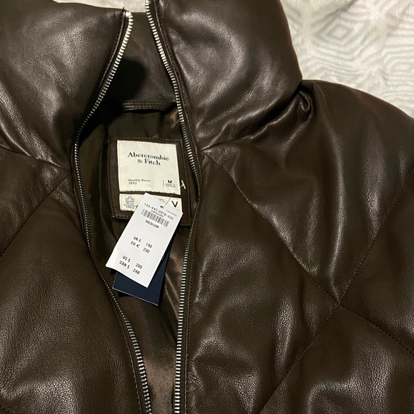 abercrombie and fitch brown quilted pleather bomber jacket cropped - Picture 4 of 4